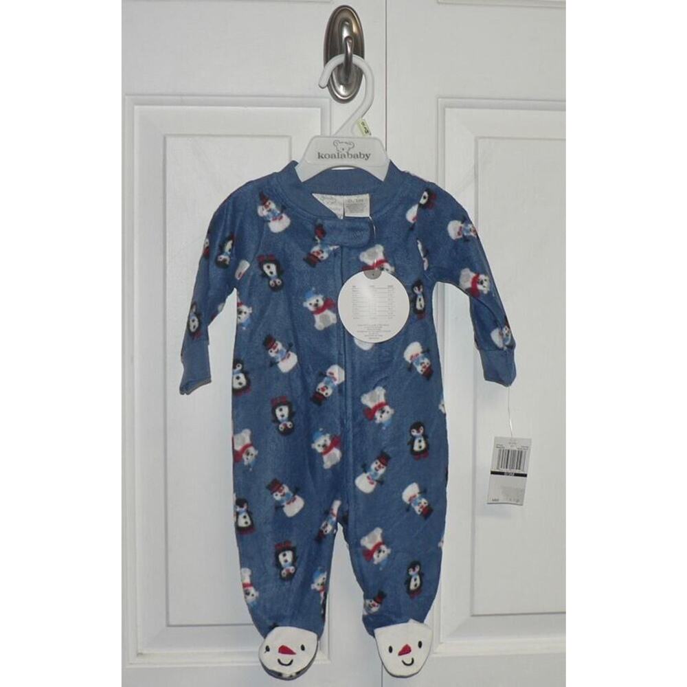 Koala Baby Long Sleeve Plush‎ Fleece Snowman Penguin Footed Jumper Blue 0-3M $18